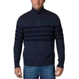 NEW TAHARI quarter zip stretch pullover striped mock neck sweater in indigo heat